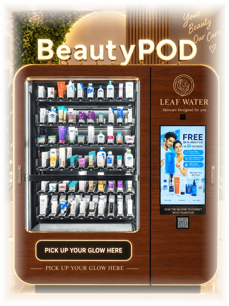 BeautyPOD AI skincare vending machine by Leaf Water